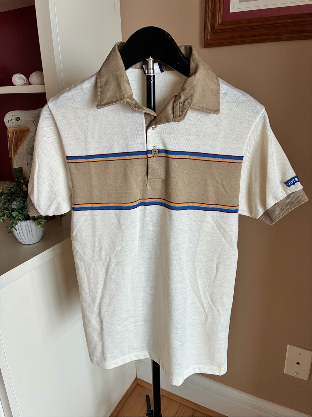 VTG 70s/80s Levis Mens Small Colorblock Polo - Tan Stripe Small Classic 80's